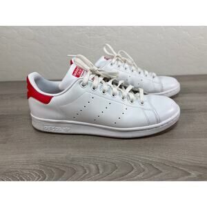 Adidas Stan Smith White Red Leather men's Tennis Shoes Sneakers Size 8.5- EUC